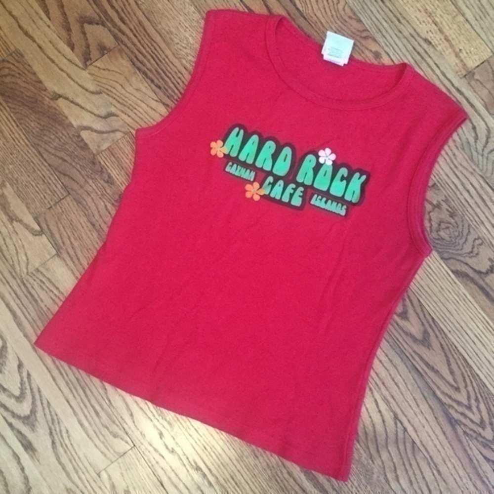 Hard Rock Cafe Red CAYMAN ISLANDS Women’s Cotton Sleeveless Muscle Tee Sz XL